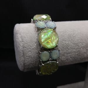Light Green Iridescent Faceted Stretch Bracelet, 6 1/2 Inches